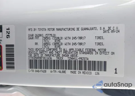 2024 Toyota Tacoma Sr 2Wd z USA, uszkodzony, nr VIN 3TYKD5HN9RT011636